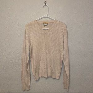 Bobby Chan Silk Blend V Neck‎ Sweater in Cream